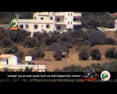 al qassam brigades targetting an israeli merkava with a fagot ATGM to the east of juhor al deak, gaza 28/2/2014