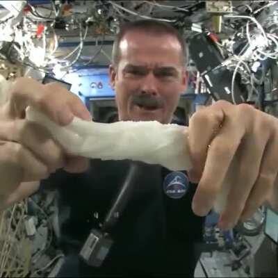 This is what happens when you wring out a wet towel while floating in space.....