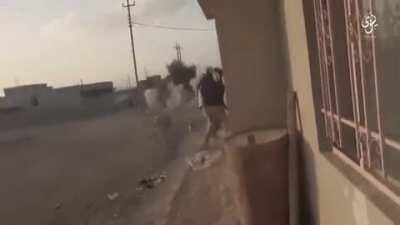 ISIS fighters shoot at a helicopter and are met with immediate return fire in Mosul (January 2017)