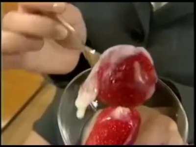 Cum eating Teacher snacks on strawberries [MM-13]