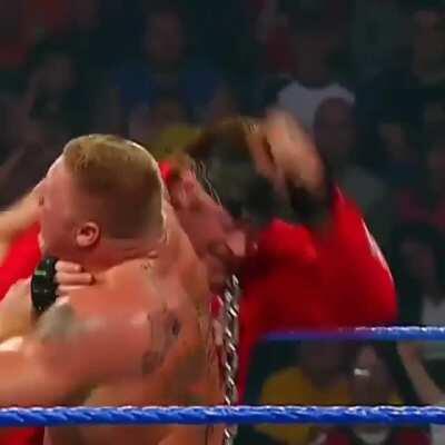 Undertaker with a massive chokeslam to Lesnar and Lesnar selling it like a boss