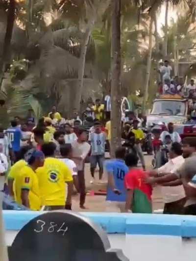 Argentina and Brazil fans fighting in Kerala, India