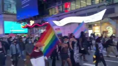 [New York City, NY] The People's March for Roxanne Moore Protest in Times Square in New York City on Friday, October 2, 2020. Roxanne Moore a 29-year-old Black transgender woman from Reading, Pennsylvania was shot 16 times by police officers.