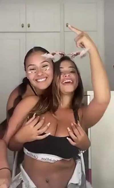 Exposing her busty friend