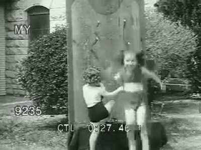 This 1950s Newsreel where Louella Gallagher Throws knives at kids.