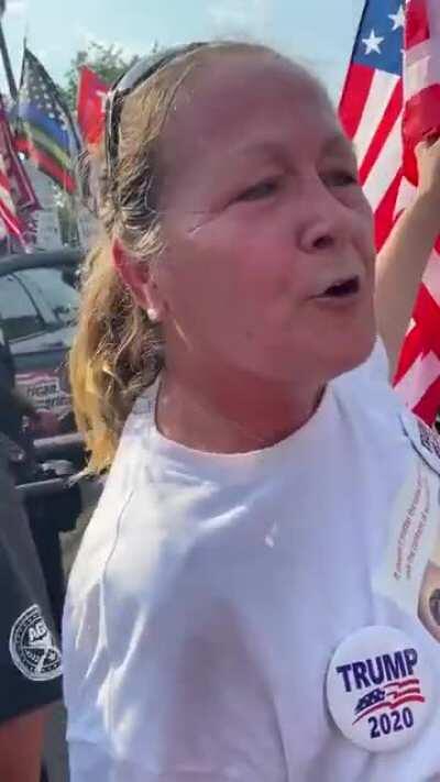 Trump 2020 lady telling girl to go back to where her ancestors came from, but having trouble keeping her dentures in