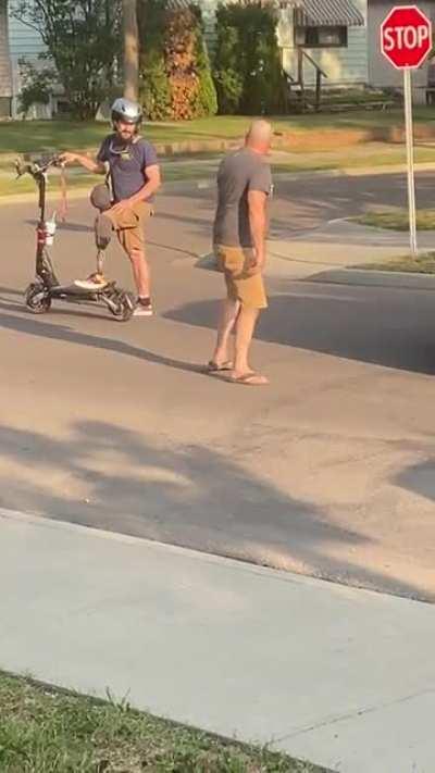 2 dudes arguing at the stop in front of my house, truck guy definitely belongs in this sub