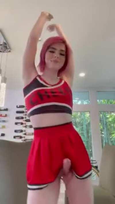 Cheerleader with a hard cock. Ella Hollywood (gif)