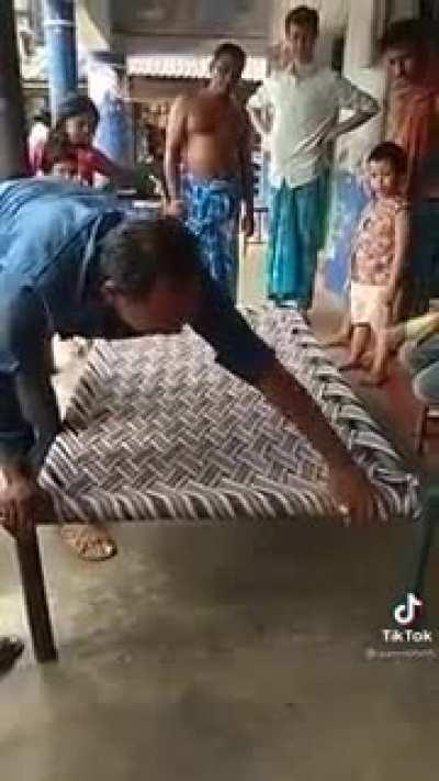 This man is making beds on the streets