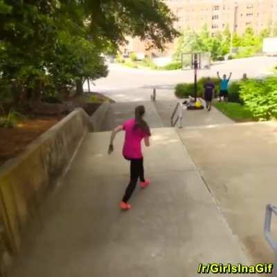 Girl Does Something On The Steps To The Dean Dome At UNC.