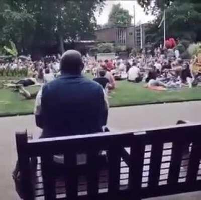 This man was sitting on a bench in a park, singing Bon Jovi's &quot;Living on a Prayer&quot; by himself. By the end, the entire park joined along to sing with him.