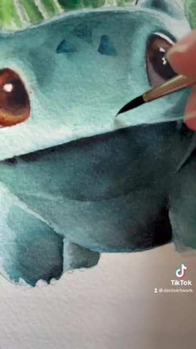 Painting Bulbasaur with watercolours [OC]