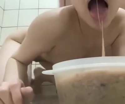 Korean Girl Pukes Up A Chunky Mess Then Covers Herself In It