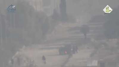 From archive: the Free Syrian Army (FSA) targeting a large group of Iranian militants in Aleppo - 2015 with a antitank guided missile