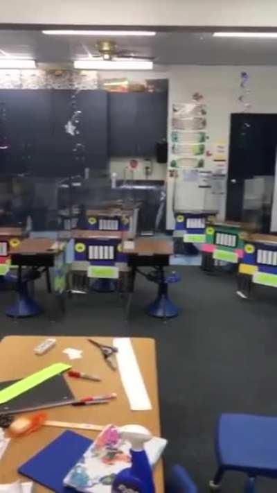 A first grade teacher didn't want her classroom to look scary to children because of the dividers so she decided to make it fun.