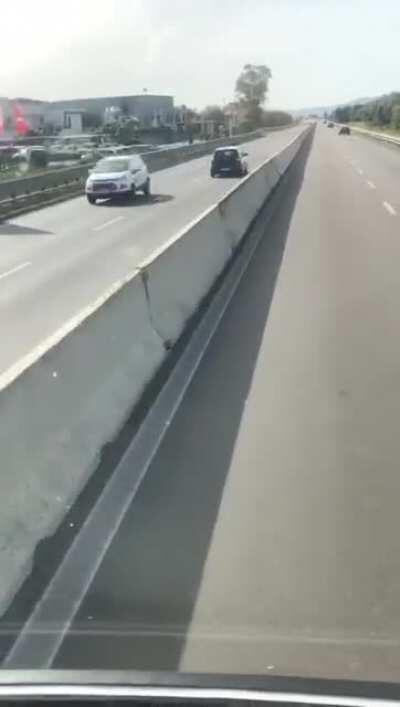 Car crash today 30 April 2021 on an Italian highway, old couple driving in the wrong direction