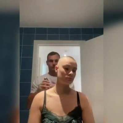 Man shaves his head in Solidarity with Girlfriend