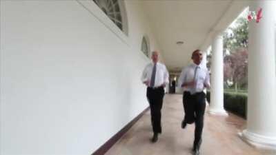 Barack Hussein Obama II and Joseph Robinette Biden Jr. run the Fitnessgram PACER test