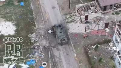 Ukrainian BTR-70 ambushed by Russian drones and artillery - Hrodivka