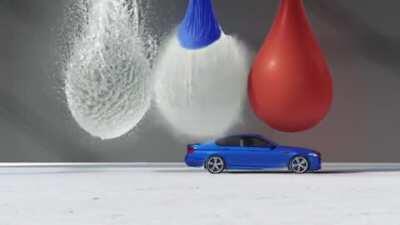 Popping massive water balloons with a car