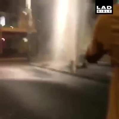 Jumping through a burst fire hydrant. WCGW?