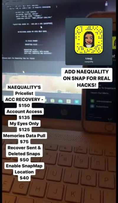 Y’all in here need a LEGIT hacker? Add @naequality on Snapchat to order hacks for social media like account access , recovery, my eyes only , memories pulling and more! Telegram Group link in the comments below!