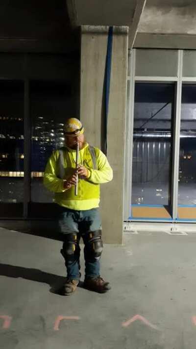 Ironworker stuns with hidden talent.Plays heavenly flute music