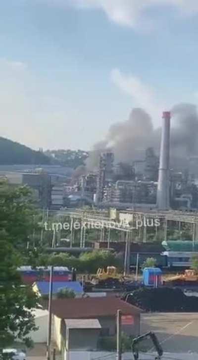 burning oil refinery in Tuapse Russia