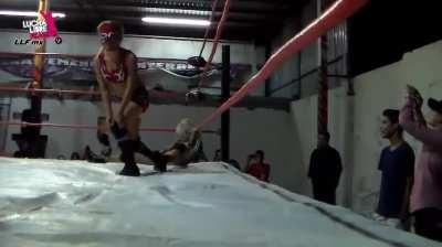 Alicia dropkicked by Lady Jaguar