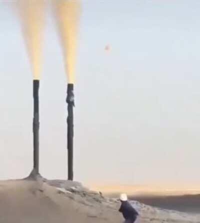 Lighting a gas flare on an oil field