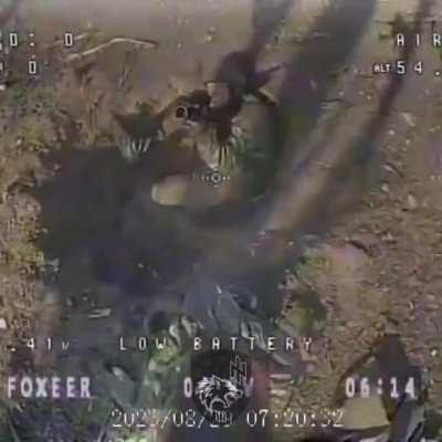 Russian soldier tries to take down Ukrainian kamikaze drone but fails and gets eliminated