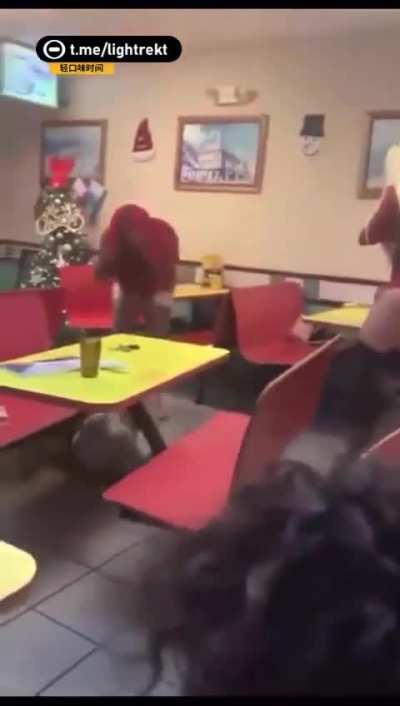 A diner visitor miscalculated his strength in a dialogue with two females.