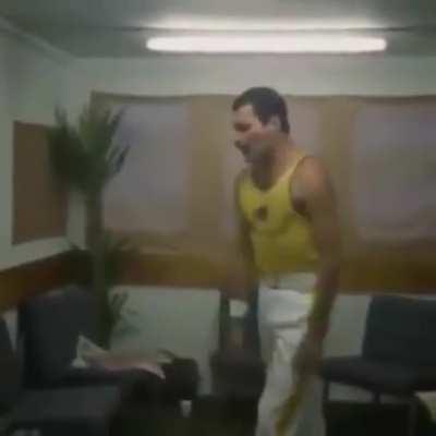 Freddie Mercury warming up before a show.