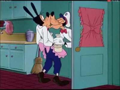 Goofy doing chores for his wife