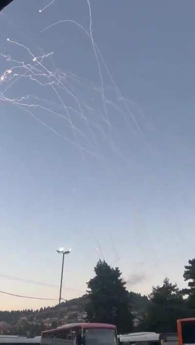 Iron Dome intercepting dozens of rockets fired by Hezbollah towards the Galilee (June 27, 2024)