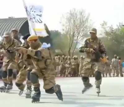 Taliban skating battalion with Japanese stile flag carrying - the future of warfare