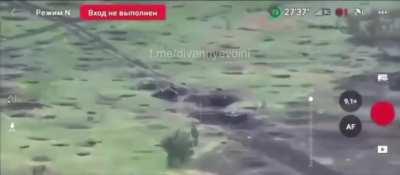 Russian soldier survives a hit from a Ukranian FPV drone and runs away smoking 