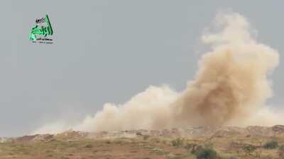 Syrian Army soldier narrowly avoids an incoming &quot;Hell Cannon&quot; round - Al-Masasna - 2015