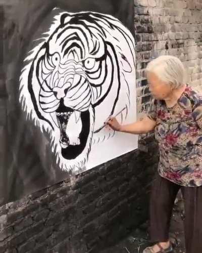 This Grandma And Her Tiger's Painting