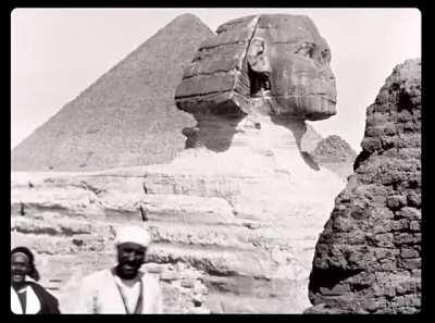 A camel train at the pyramids of Giza, 1897.