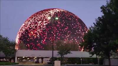 MSG Sphere in Las Vegas says &quot;Hello World&quot;