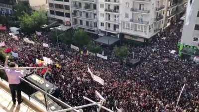 ITS OVER. THE NEONAZI PARTY GOLDEN DAWN HAS BEEN DECLARED A CRIMINAL ORGANIZATION. THE MOMENT THE MASSIVE ANTIFASCIST DEMONSTRATION HEARS THE VERDICT OF GOLDEN DAWN's LEADER. ATHENS,GREECE.