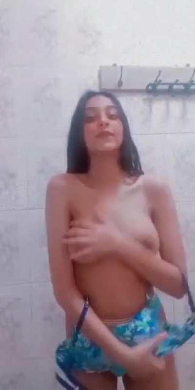 Hot girl undressing and showing her body in bathroom (Part 1)