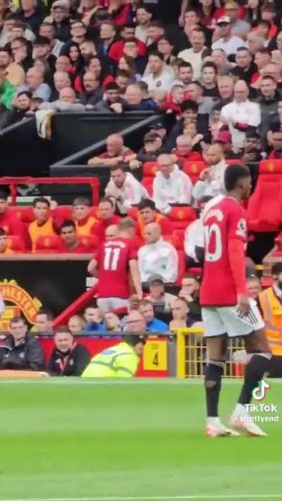 That moment when Hojlund got subbed off for Martial. Old Trafford was not happy.