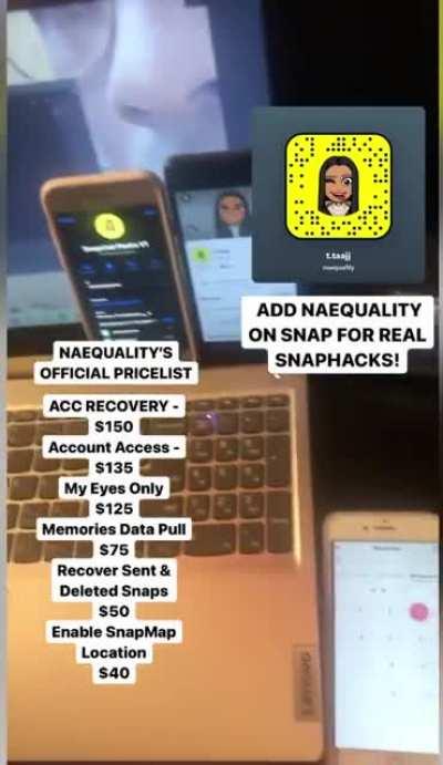 hit @naequality on snap to order any hacks for social medai like account access, account recovery, my eyes only hacks & more! Group Link In Comments below