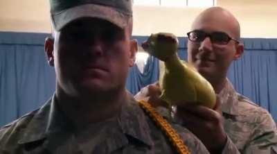 Newcomers in the United States Air Force undergo the 'Rubber Chicken Bearing Test' to challenge their composure (2012)