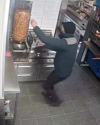 Trying to steal the meat from the Kebab restaurant