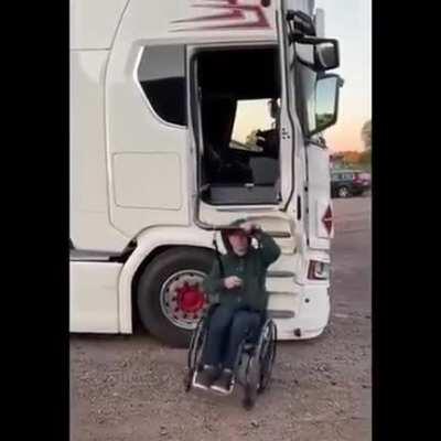 A lift to help this truck driver get in cab