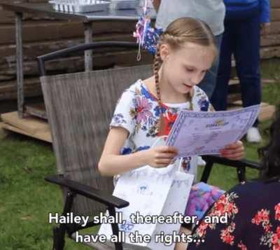 Little girl learns she's been adopted at her birthday party