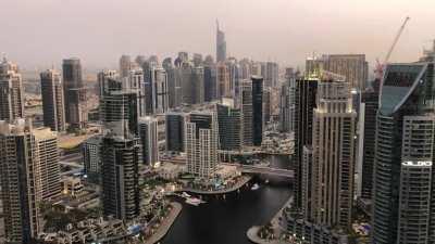 Timelapse of Dubai Marina During Sunset